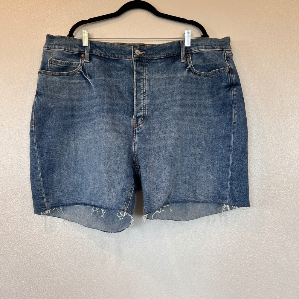 Old Navy Sky-Hi Straight Extra High Rise Button Fly Cut Off Denim Shorts 24 Blue